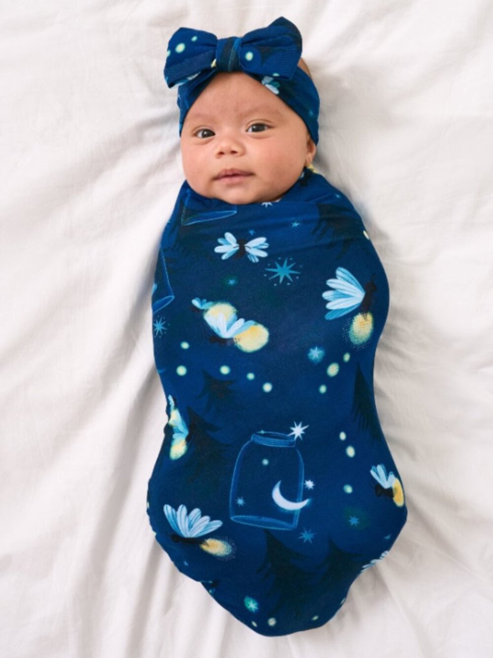 NWT Little Sleepies Firefly Glow Swaddle & Luxe Bow Headband Set